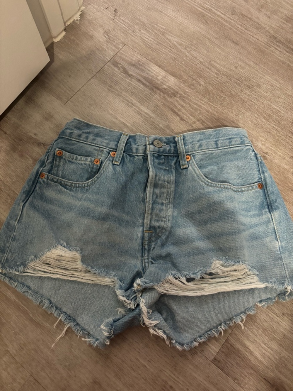 Levi's Light Blue Distressed Cutoff Denim Shorts